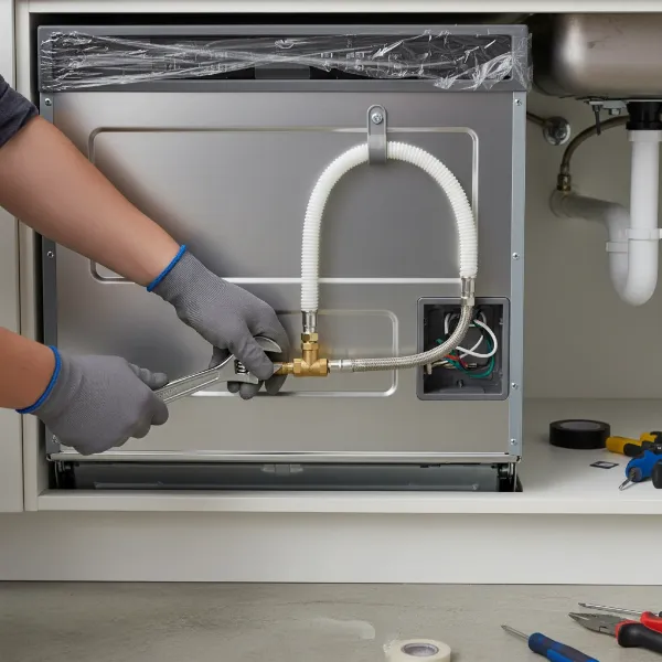 Connecting water, drain, and electrical lines during DIY dishwasher installation