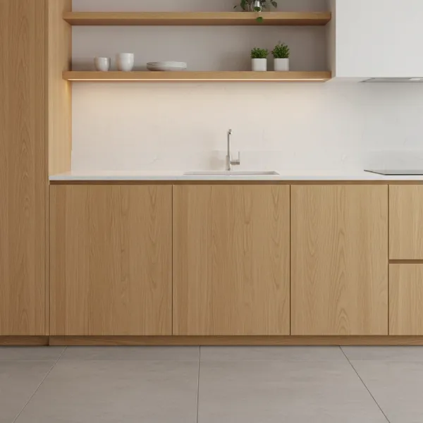 A sleek, fully integrated Miele G7000 dishwasher seamlessly blended into a modern kitchen cabinet. Clean lines, minimalist design.